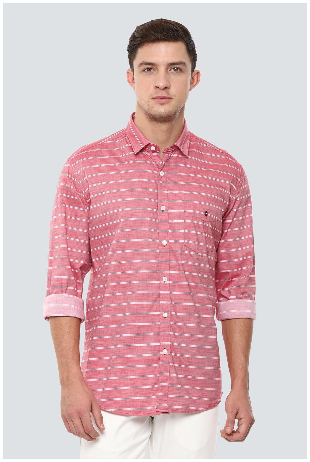 

Louis Philippe Men Pink Horizontal Stripes Slim Fit Casual Shirt