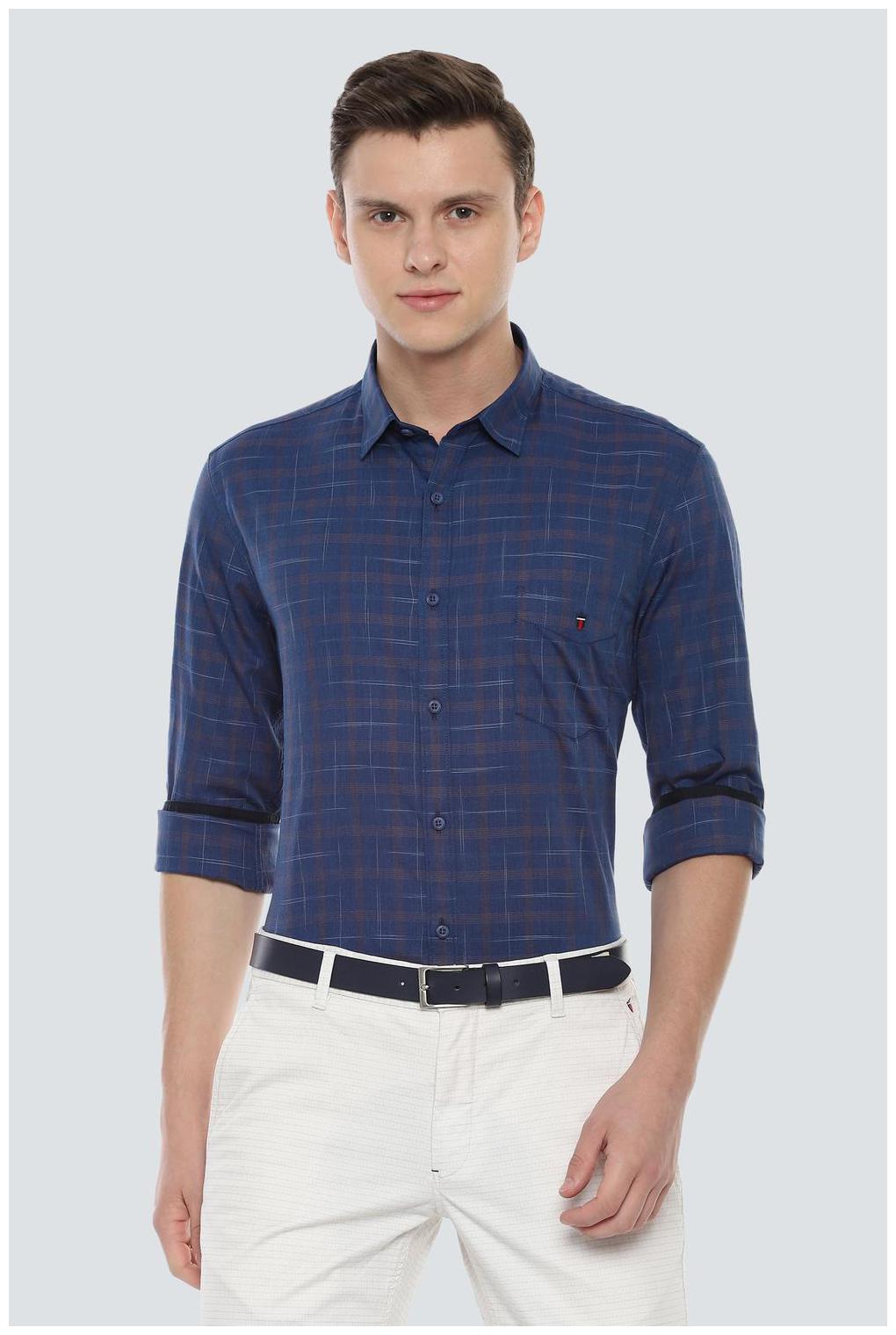 

Louis Philippe Men Blue Checked Super Slim Fit Casual Shirt