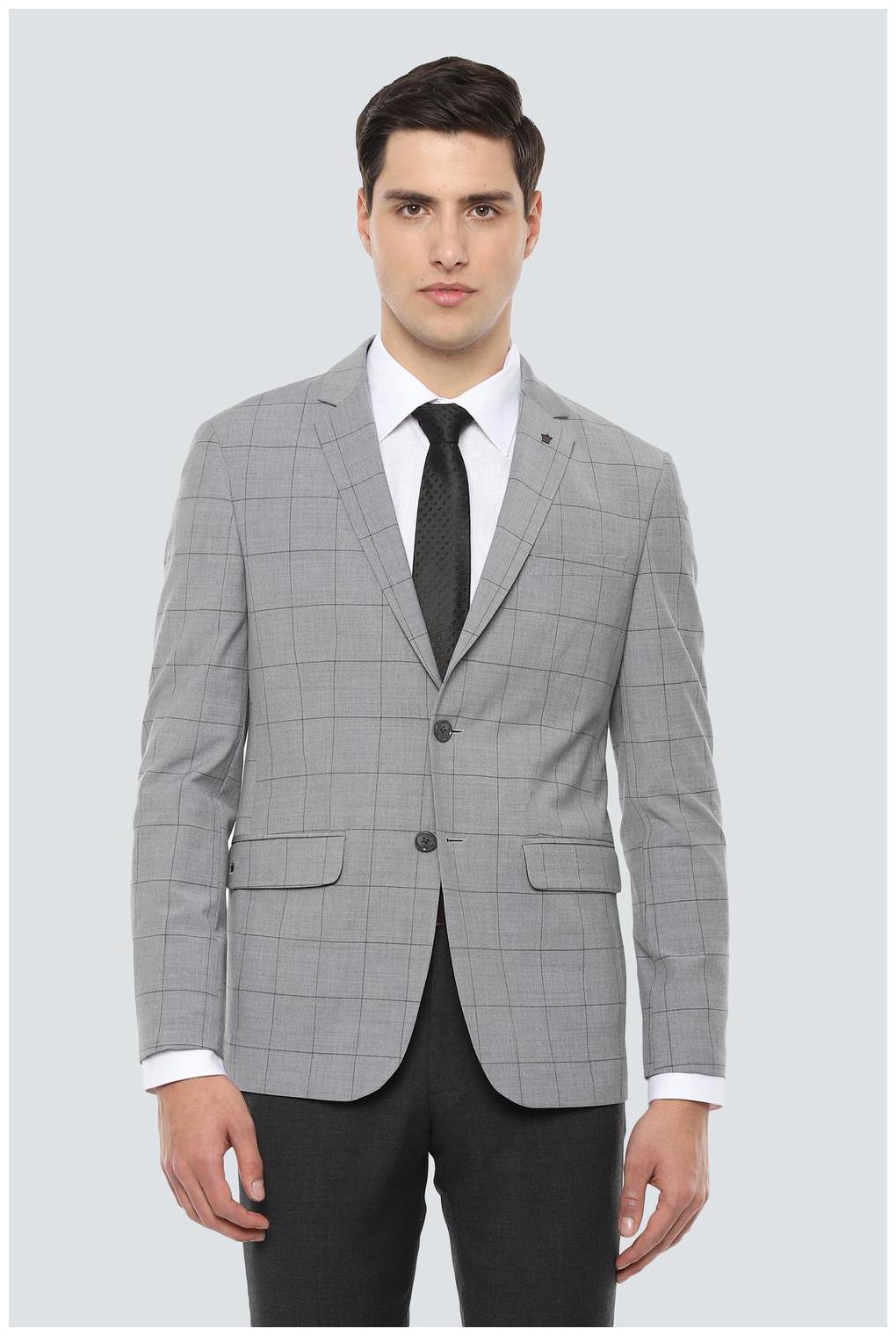 

Louis Philippe Men Grey Checked Slim fit Single Breasted Blazer