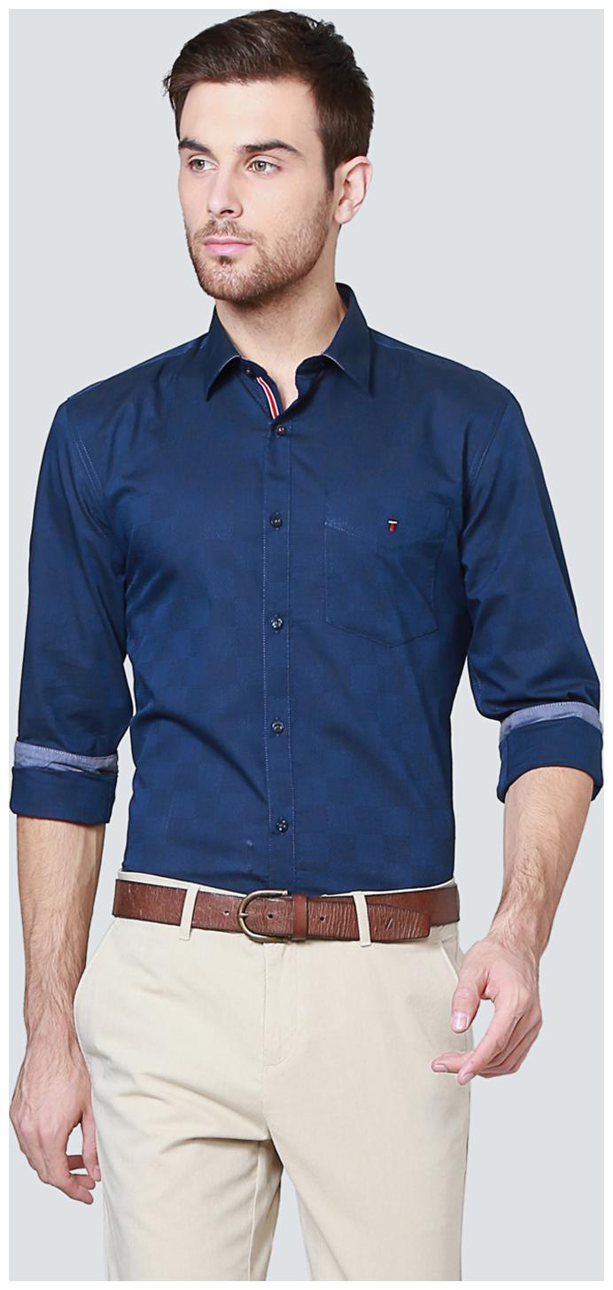 

Louis Philippe Men Blue Weaved Slim Fit Casual Shirt