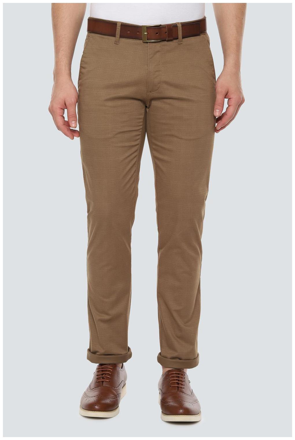 

Louis Philippe Men Beige Checked Slim fit Regular trousers