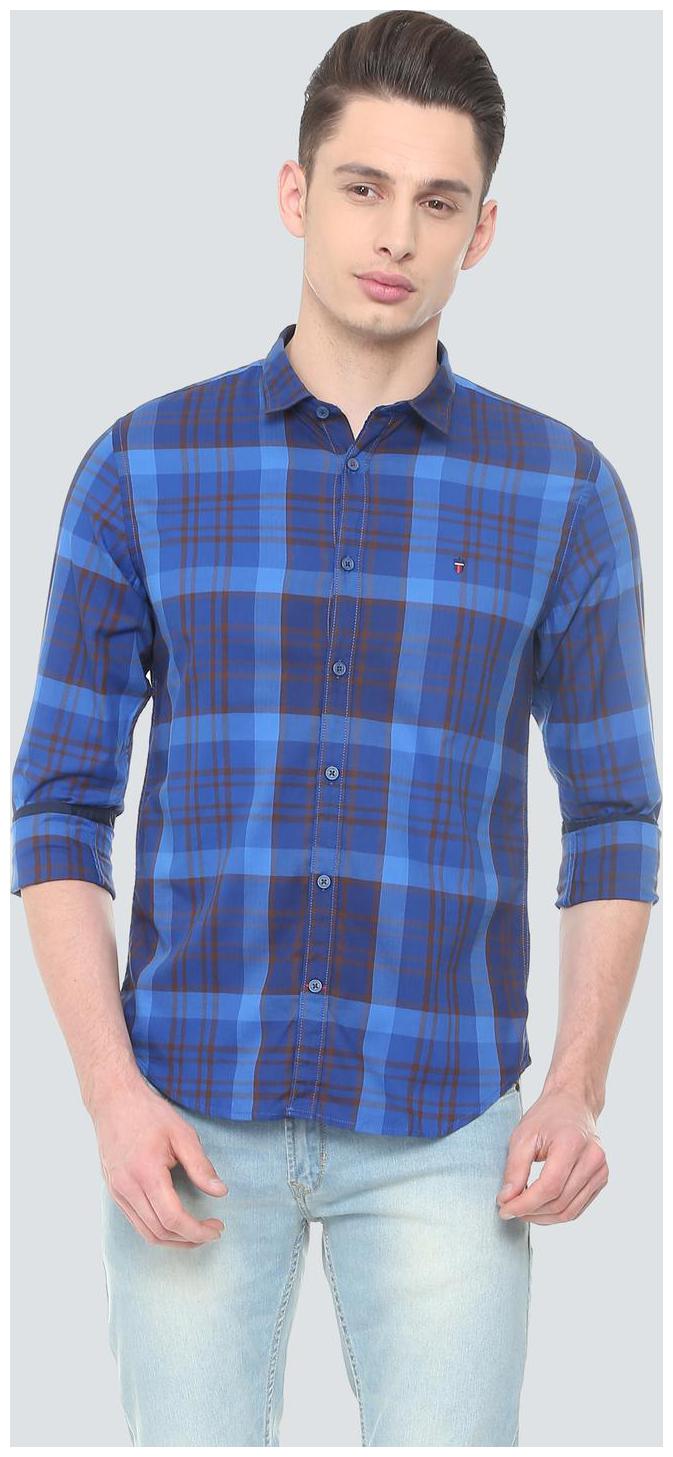 

Louis Philippe Men Blue Checked Super Slim Fit Casual Shirt