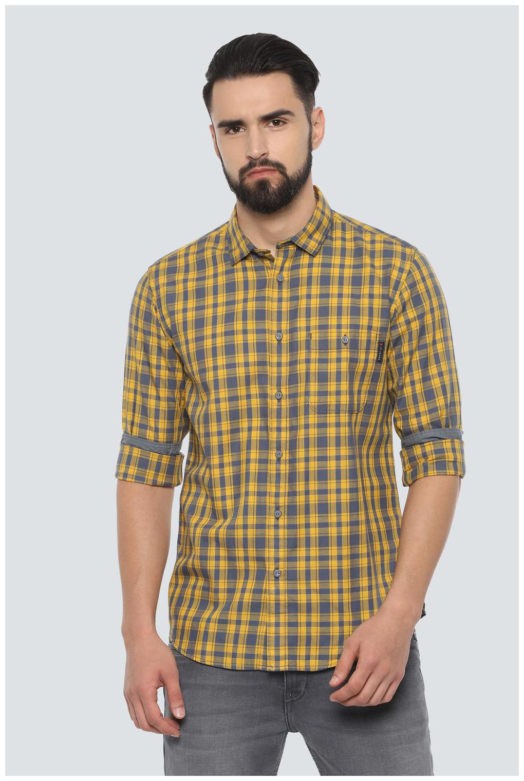 

Louis Philippe Men Yellow Checked Super Slim Fit Casual Shirt