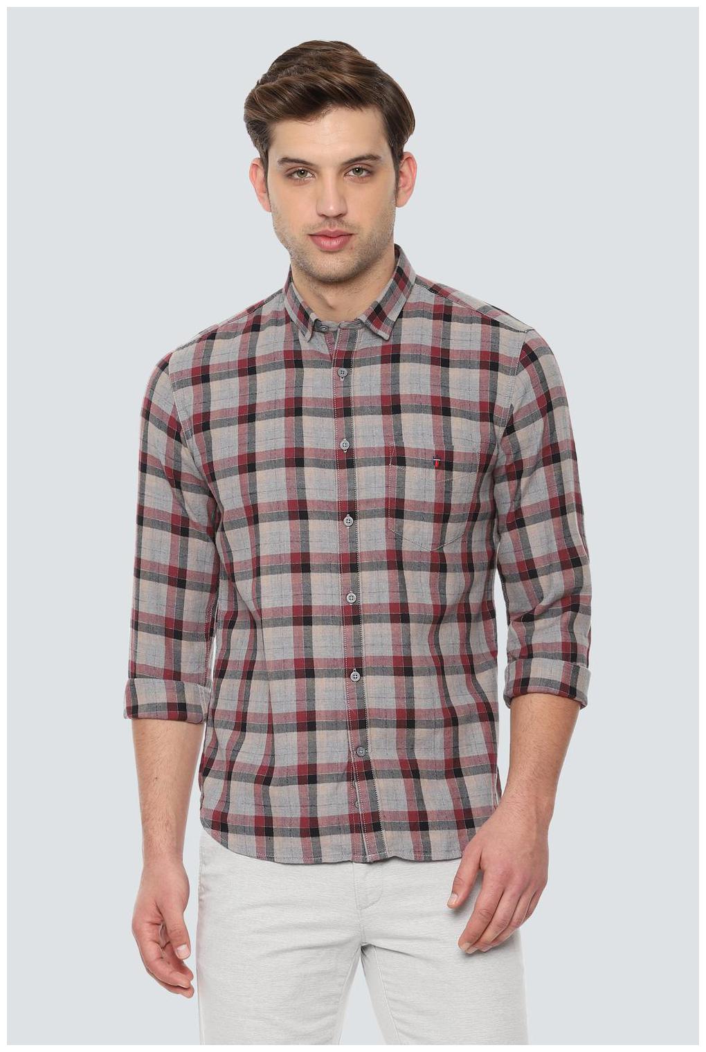 

Louis Philippe Men Grey Checked Super Slim Fit Casual Shirt