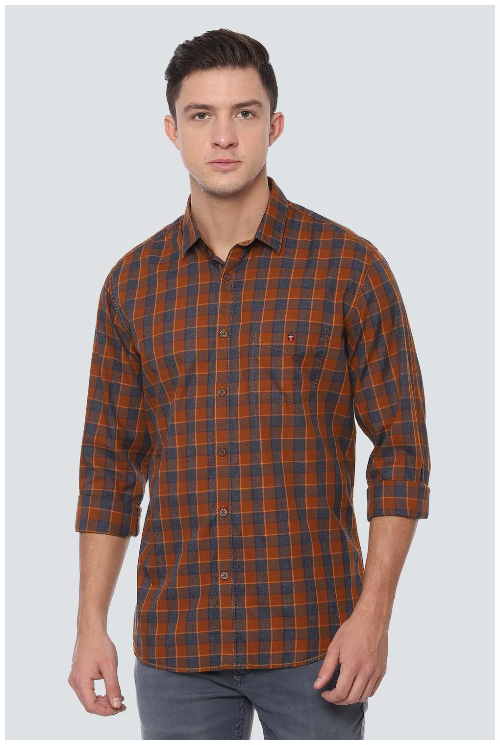

Louis Philippe Men Brown Checked Slim Fit Casual Shirt