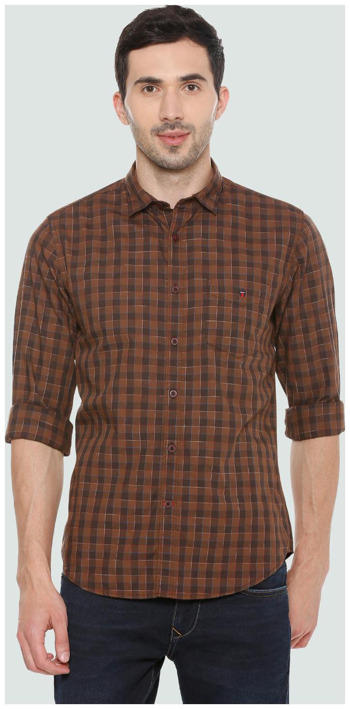 

Louis Philippe Men Brown Checked Slim Fit Casual Shirt