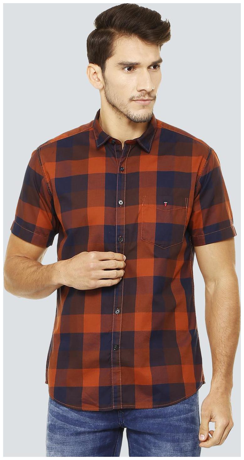

Louis Philippe Men Orange Checked Slim Fit Casual Shirt