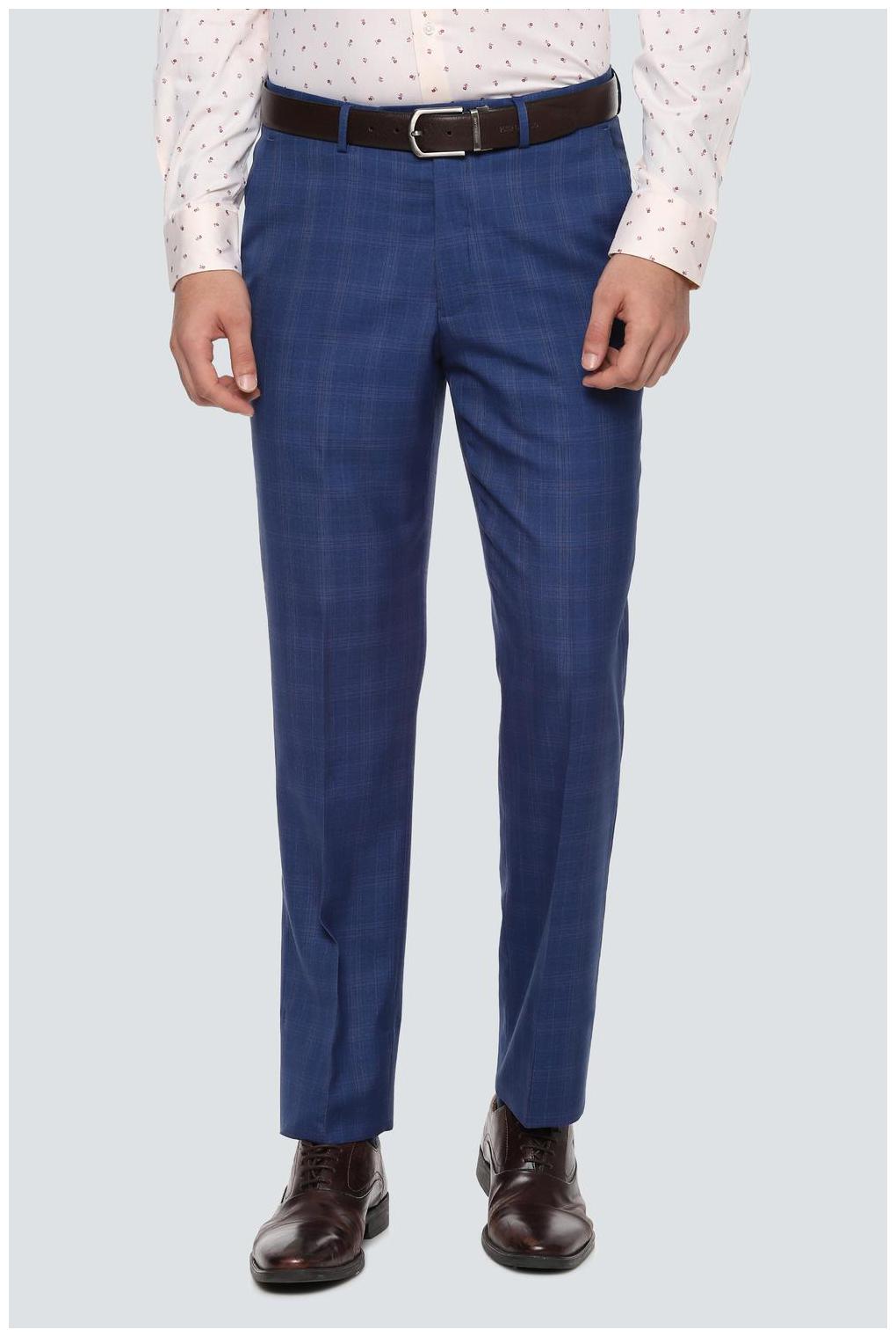 

Louis Philippe Men Checked Slim Fit Formal Trouser - Blue