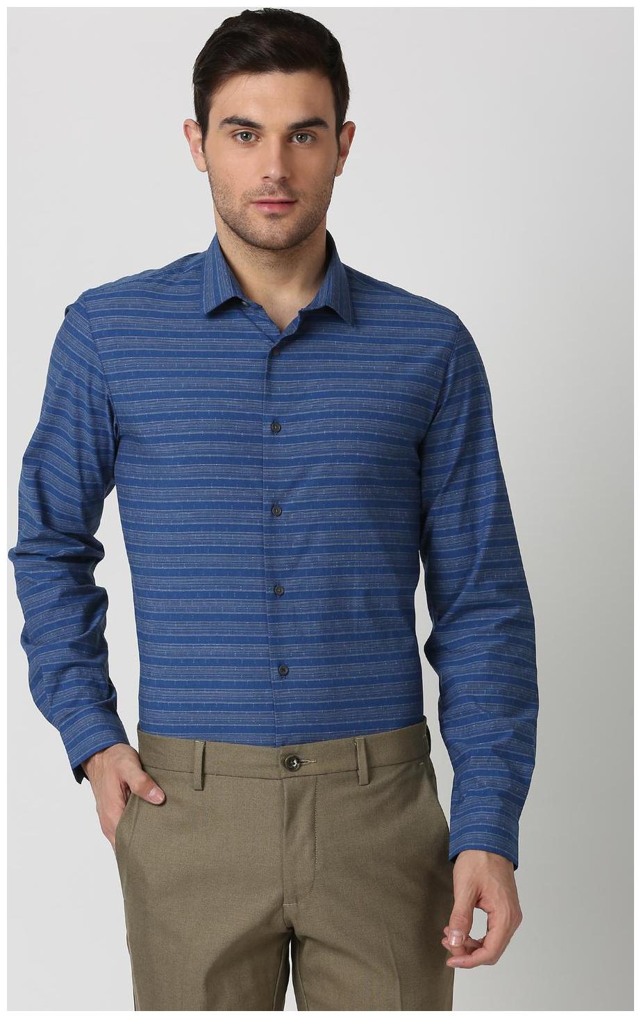 

Louis Philippe Men Blue Weaved Super Slim Fit Casual Shirt