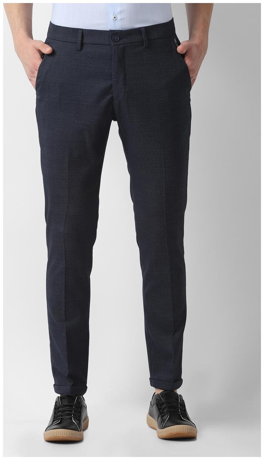 

Louis Philippe Men Blue Textured Slim fit Regular trousers