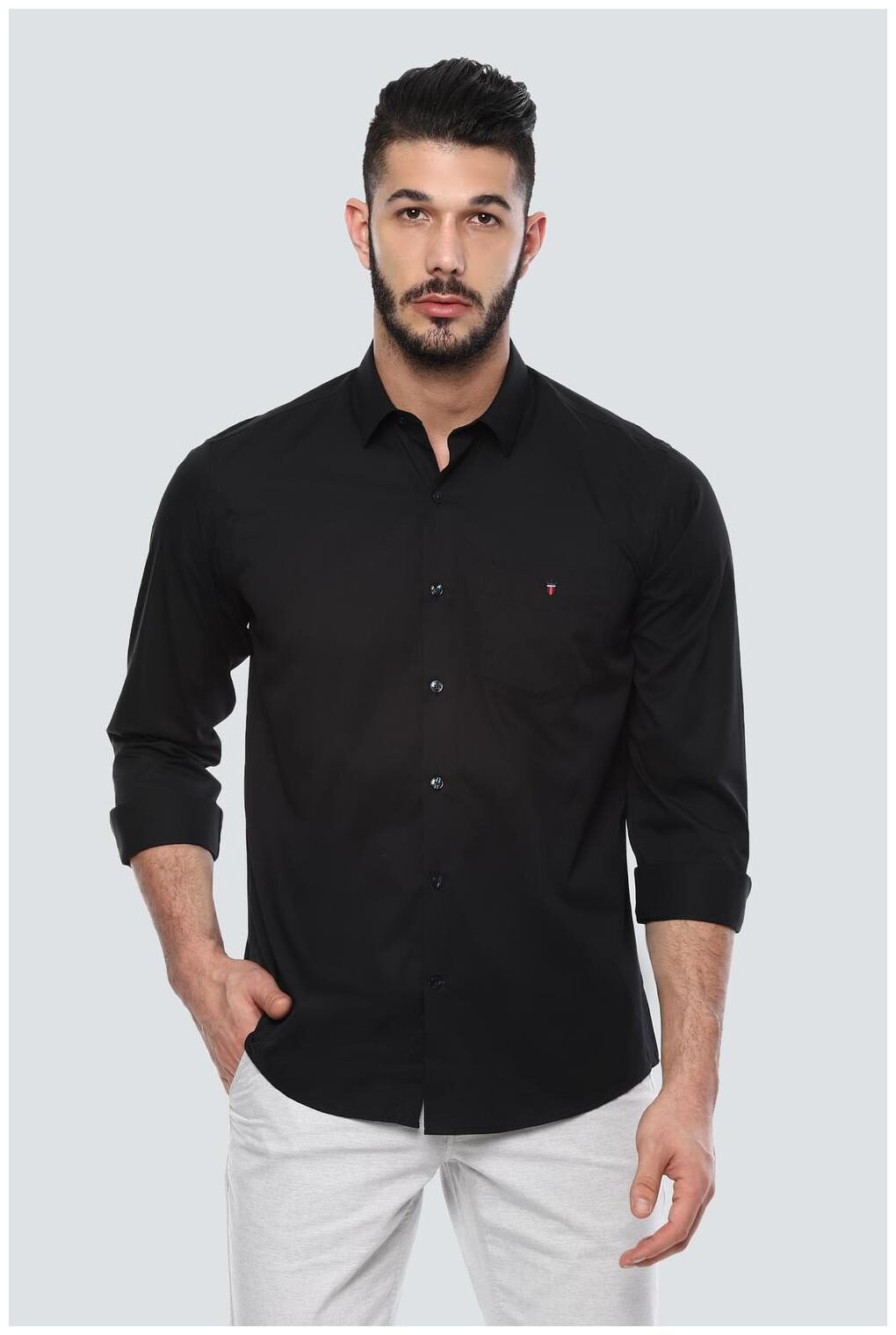 

Louis Philippe Men Black Solid Slim Fit Casual Shirt