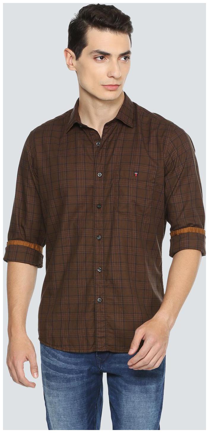 

Louis Philippe Men Brown Checked Slim Fit Casual Shirt