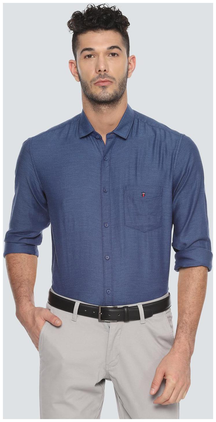 

Louis Philippe Men Blue Weaved Slim Fit Casual Shirt