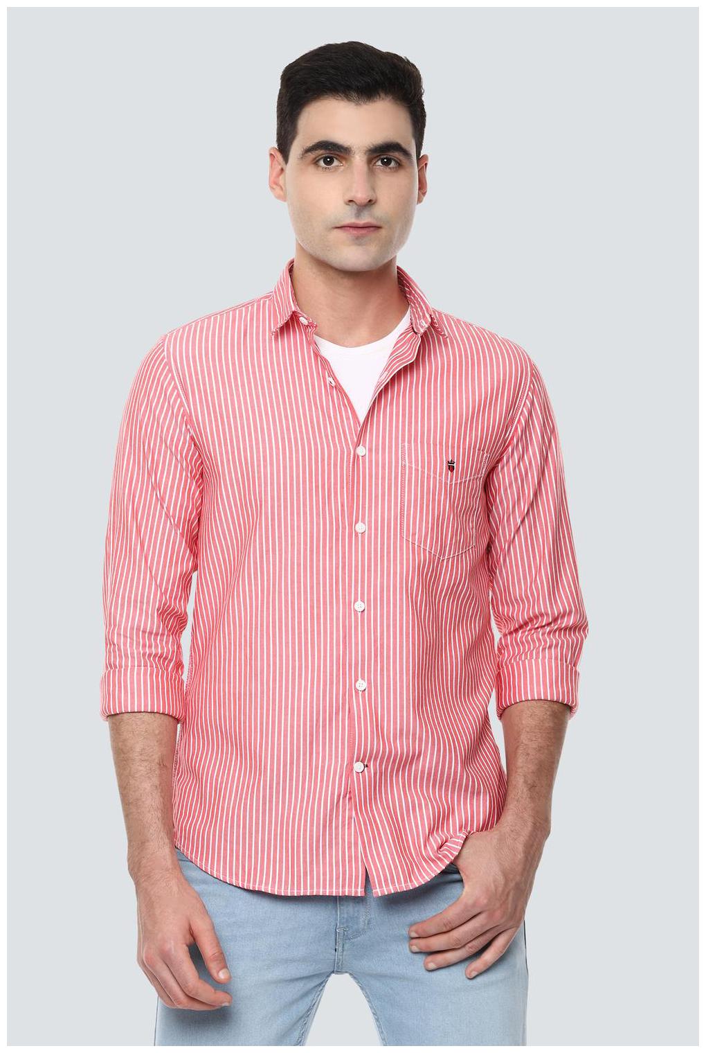 

Louis Philippe Men Red Vertical Stripes Super Slim Fit Casual Shirt