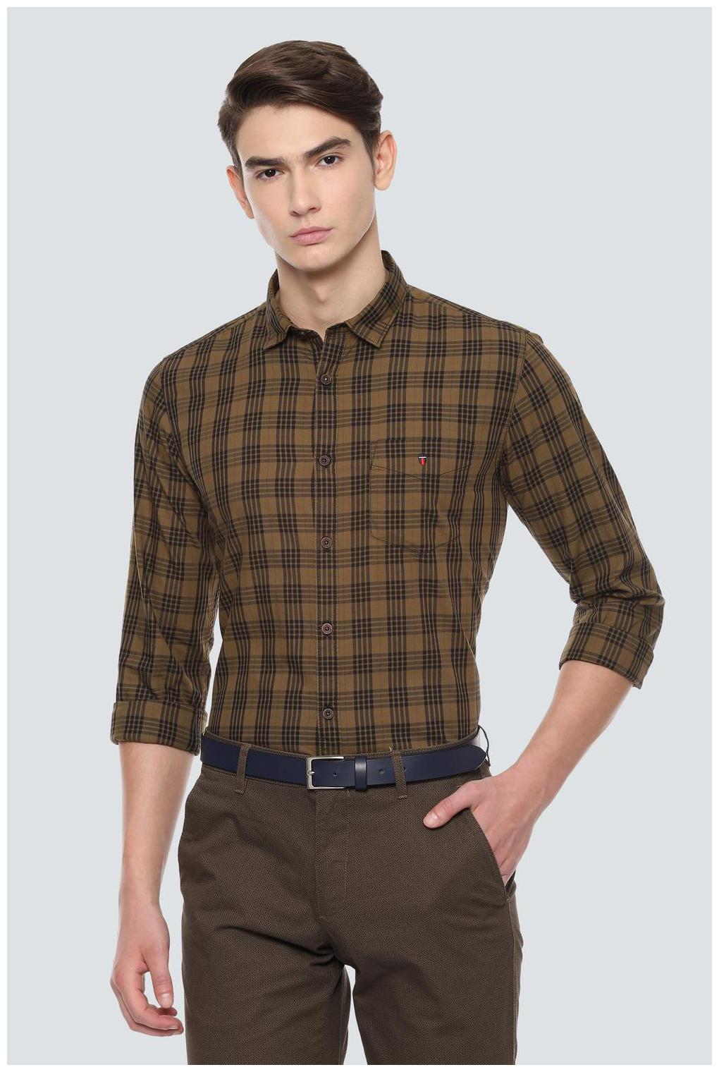 

Louis Philippe Men Green Checked Super Slim Fit Casual Shirt