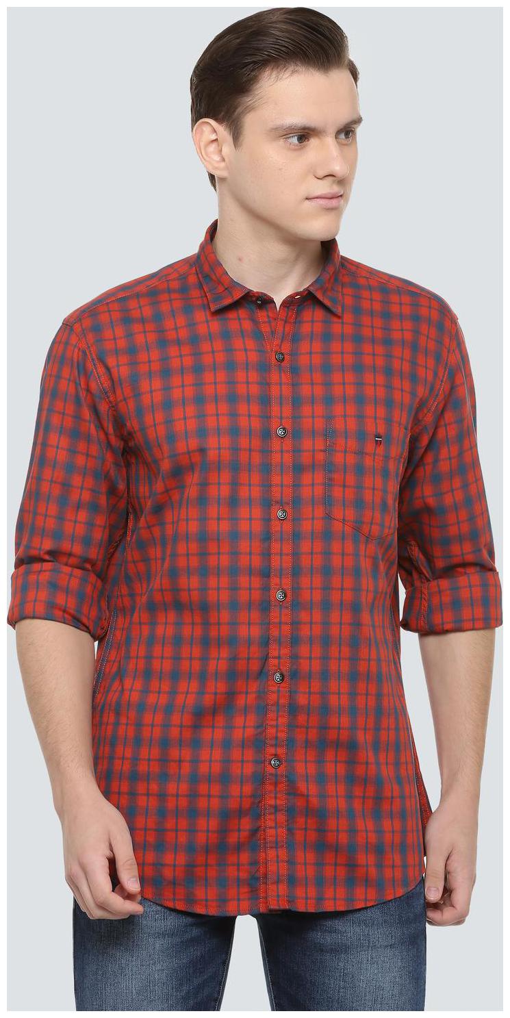 

Louis Philippe Men Orange Checked Slim Fit Casual Shirt