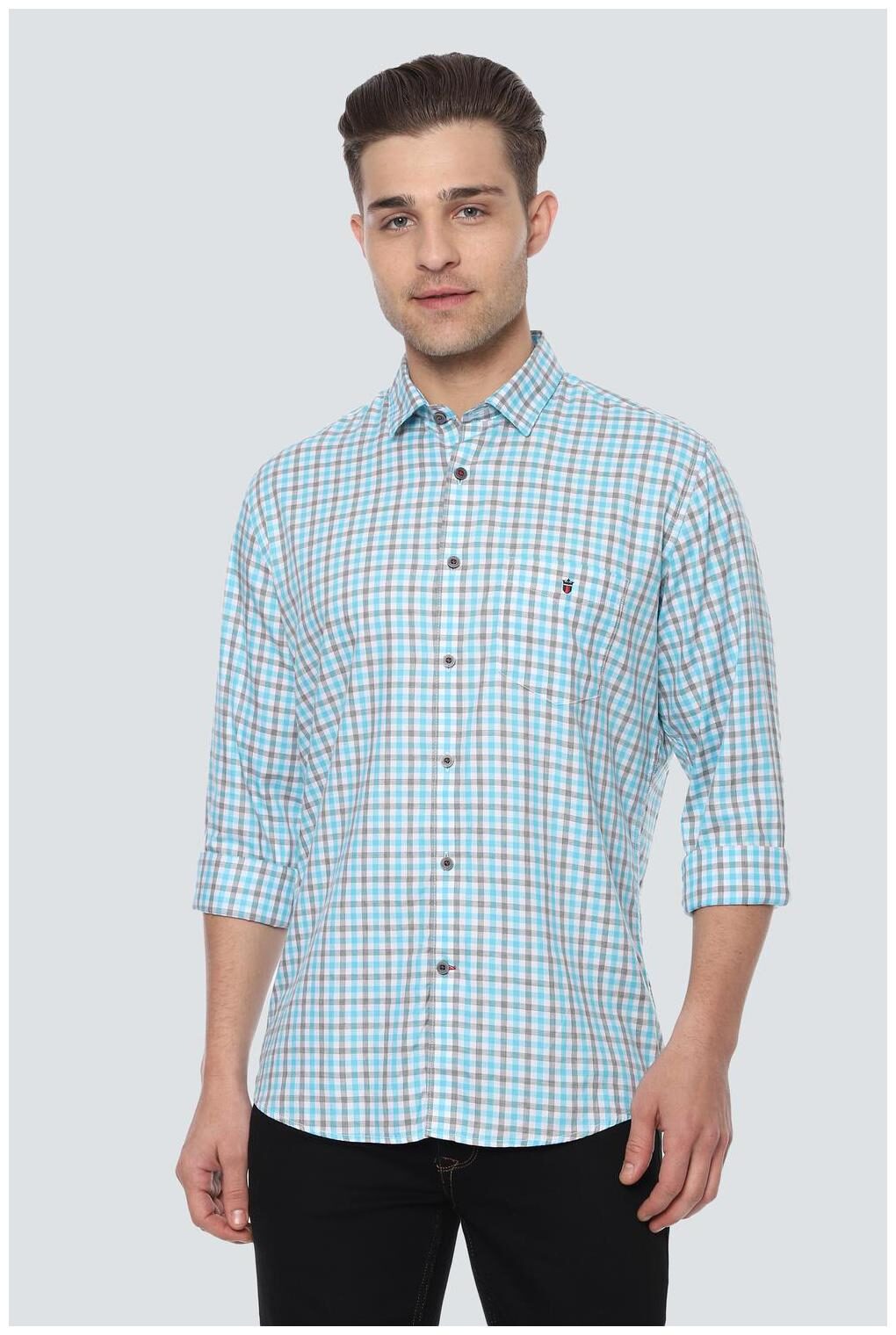 

Louis Philippe Men Blue Checked Slim Fit Casual Shirt