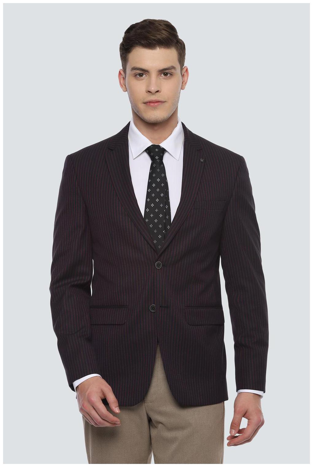 

Louis Philippe Men Maroon Striped Slim fit Single Breasted Blazer