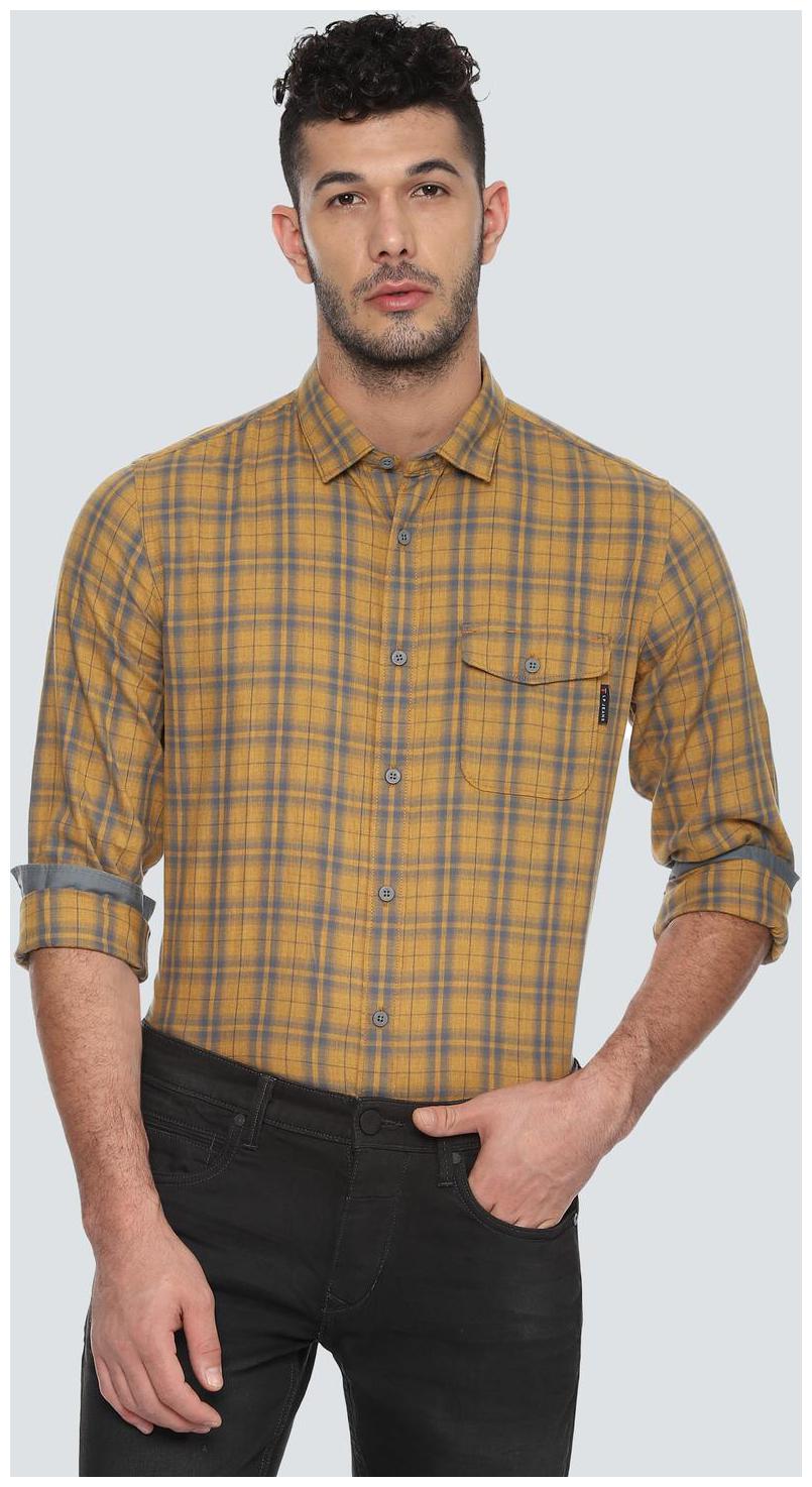 

Louis Philippe Men Yellow Checked Super Slim Fit Casual Shirt