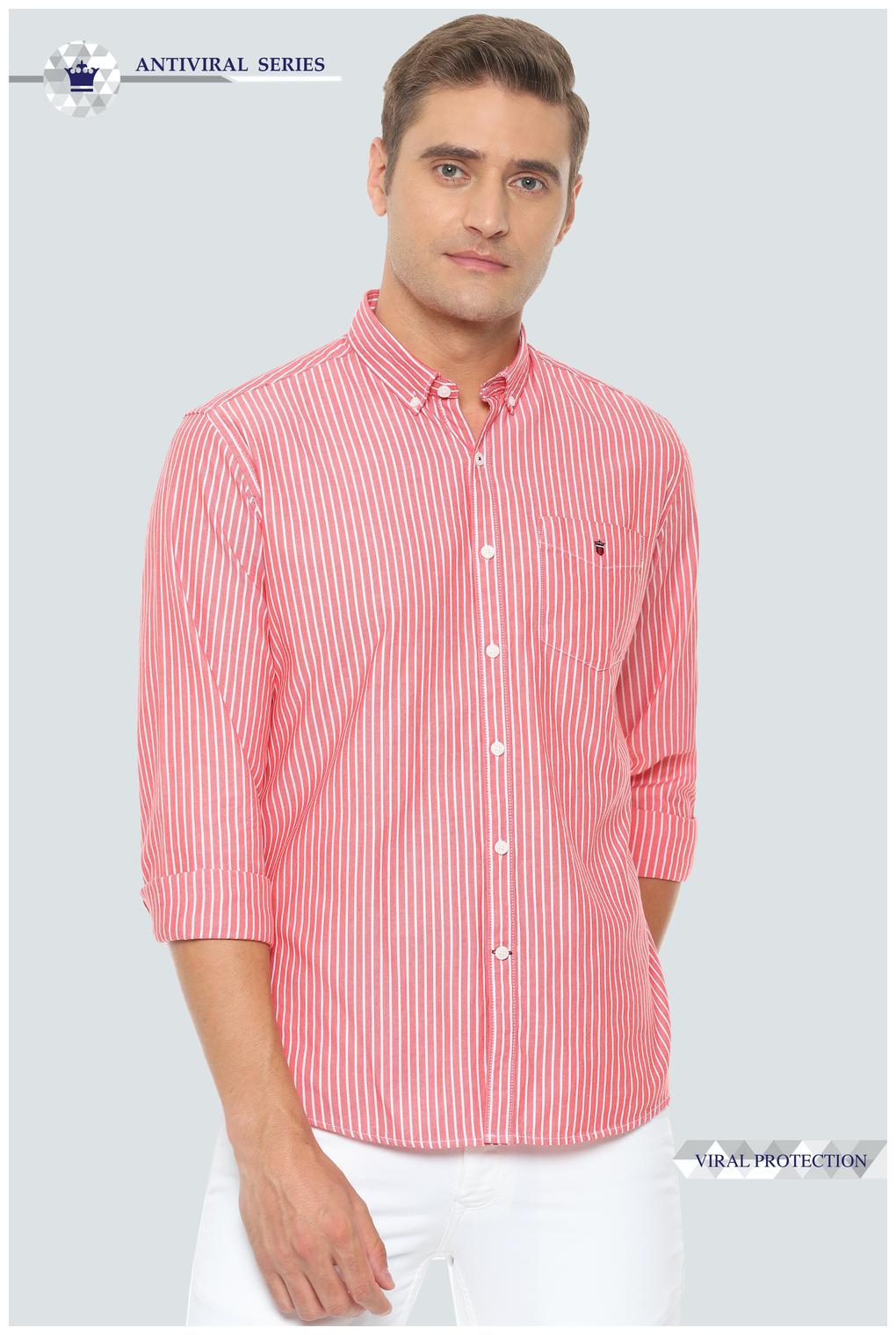 

Louis Philippe Men Pink Vertical Stripes Slim Fit Casual Shirt