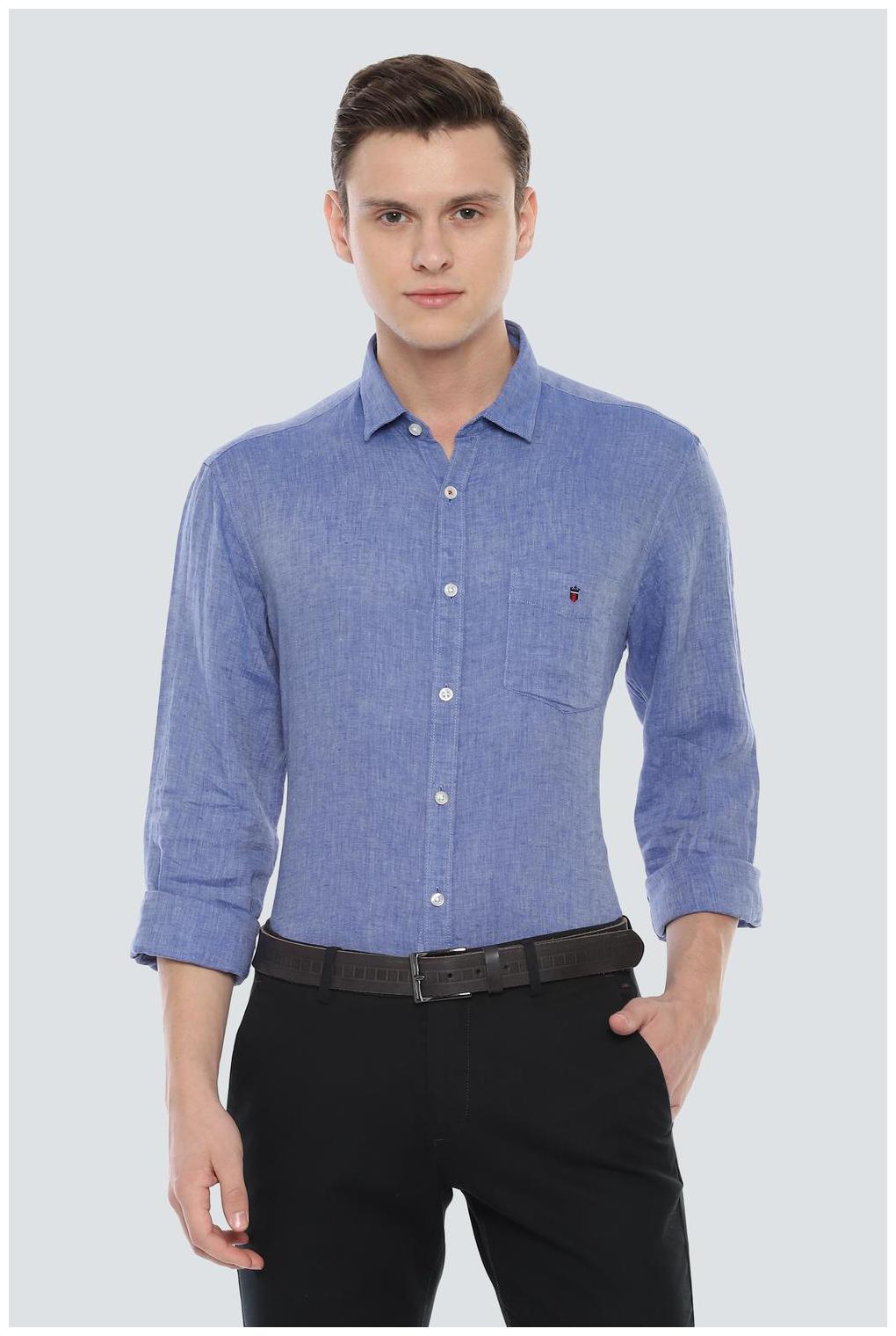 

Louis Philippe Men Blue Weaved Slim Fit Casual Shirt