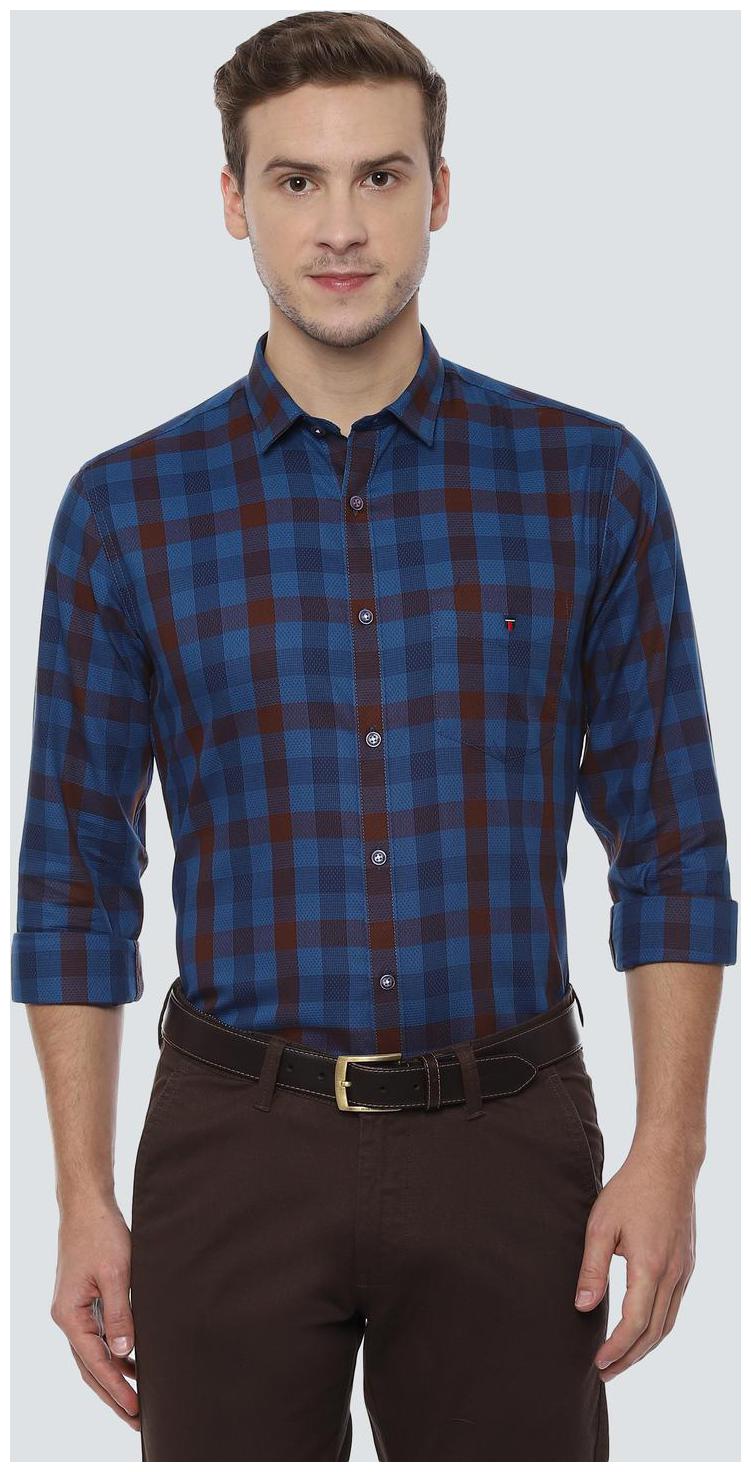 

Louis Philippe Men Blue Checked Slim Fit Casual Shirt