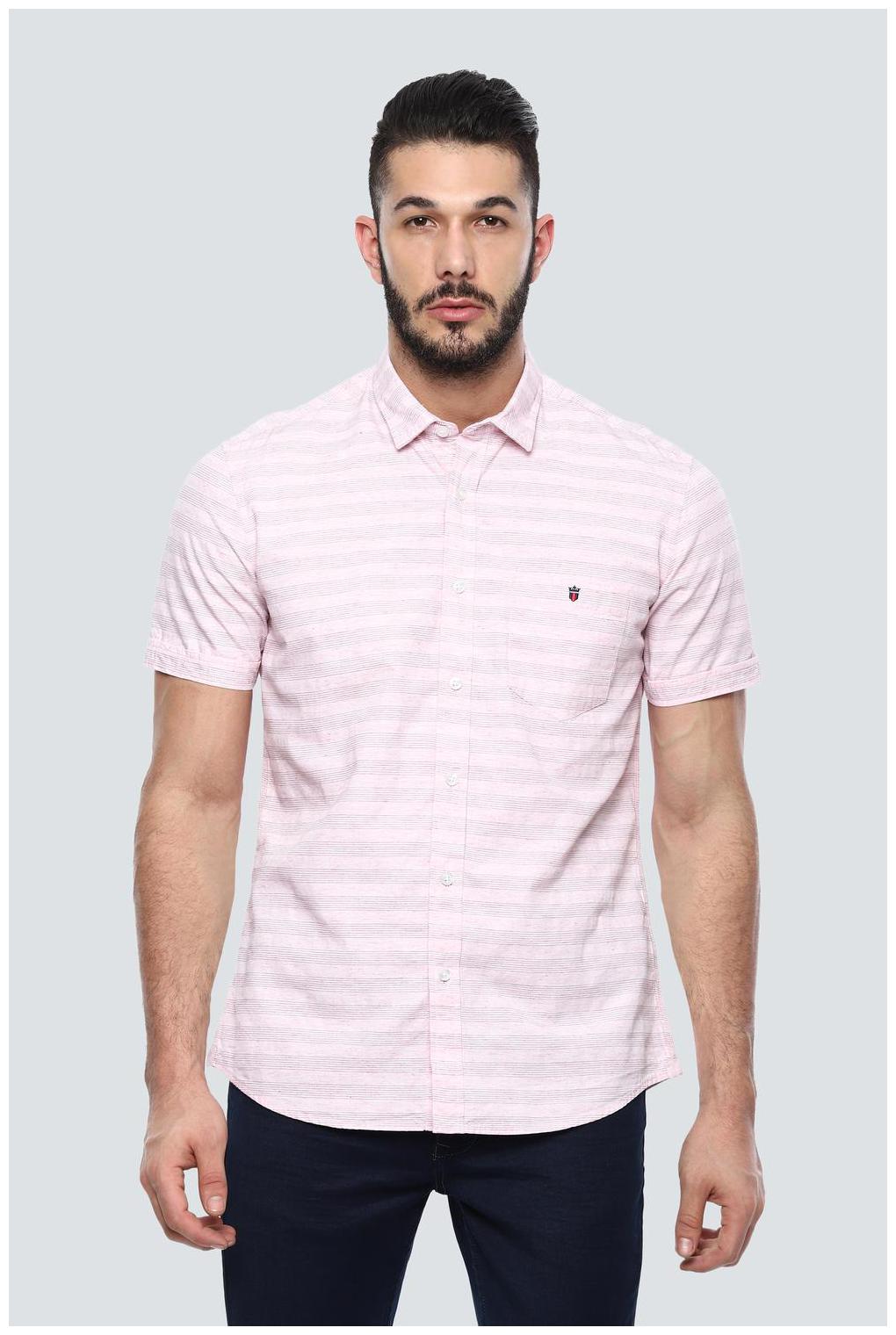 

Louis Philippe Men Pink Horizontal Stripes Slim Fit Casual Shirt