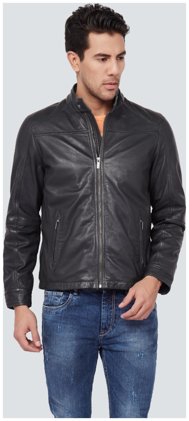 

Louis Philippe Men Black Solid Leather jacket