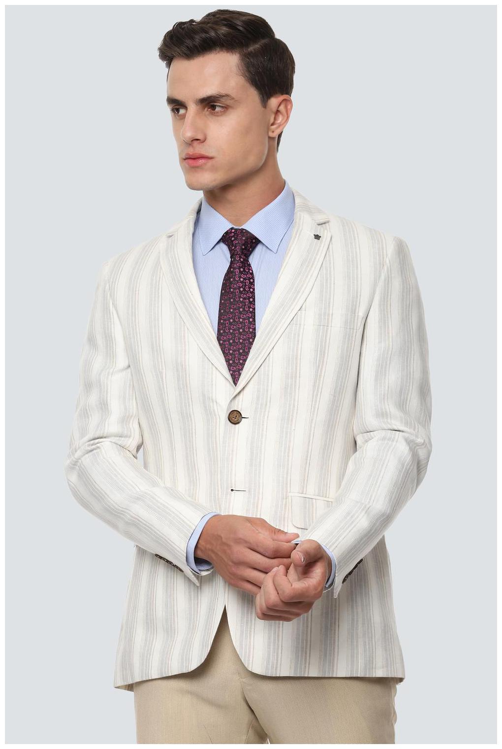 

Louis Philippe Men White Striped Slim fit Single Breasted Blazer