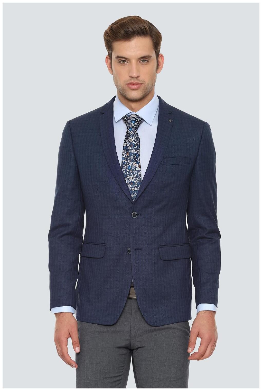 

Louis Philippe Men Blue Checked Slim fit Single Breasted Blazer