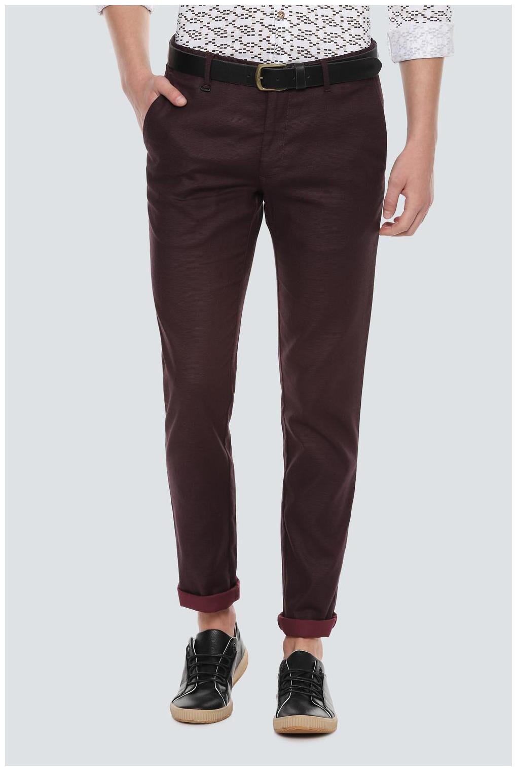 

Louis Philippe Men Maroon Printed Slim fit Regular trousers
