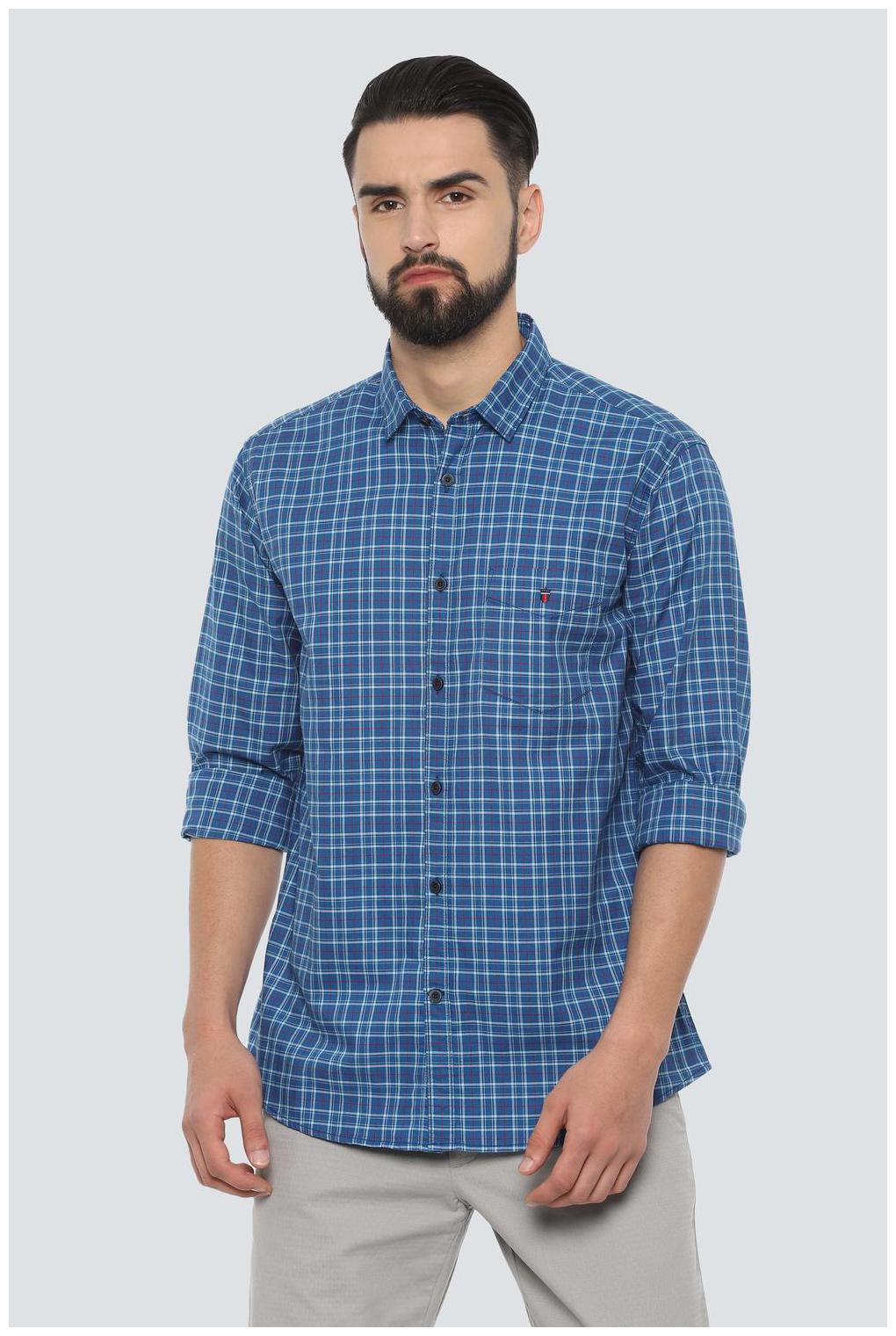 

Louis Philippe Men Blue Checked Slim Fit Casual Shirt