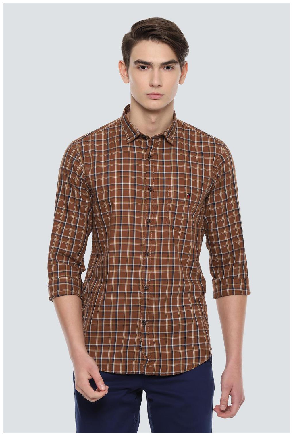 

Louis Philippe Men Brown Checked Super Slim Fit Casual Shirt