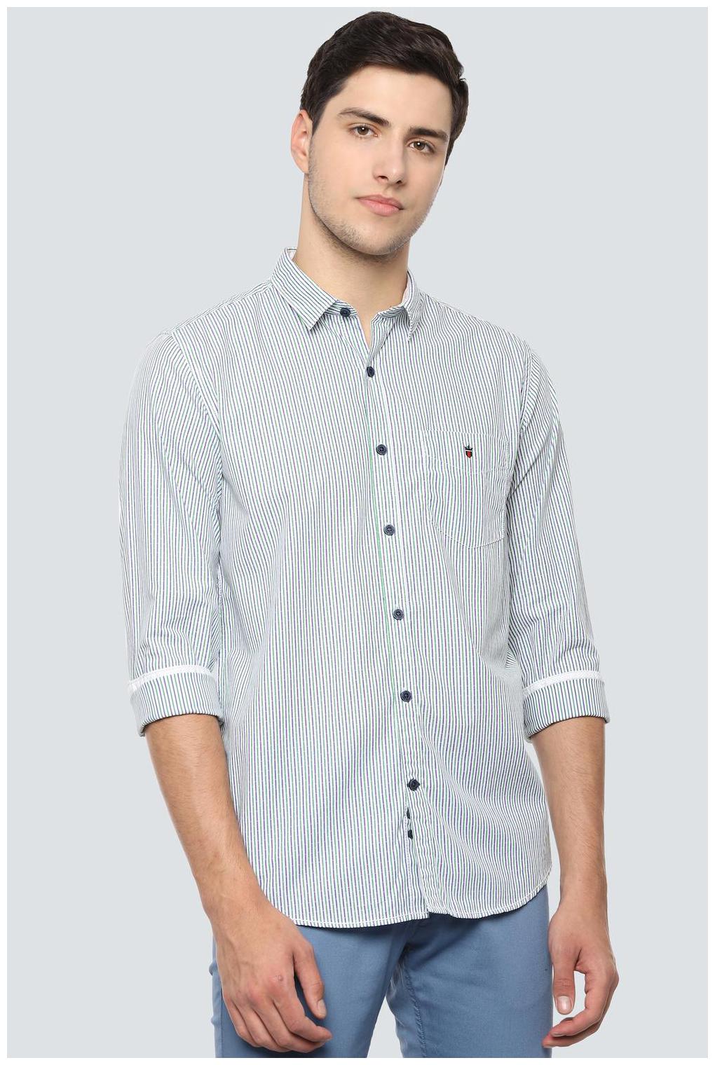 

Louis Philippe Men Blue Vertical Stripes Super Slim Fit Casual Shirt