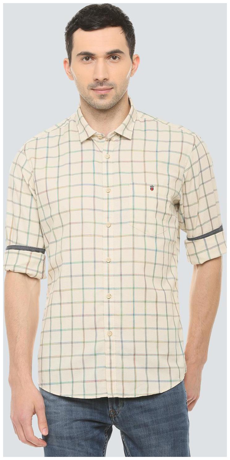 

Louis Philippe Men Beige Checked Slim Fit Casual Shirt