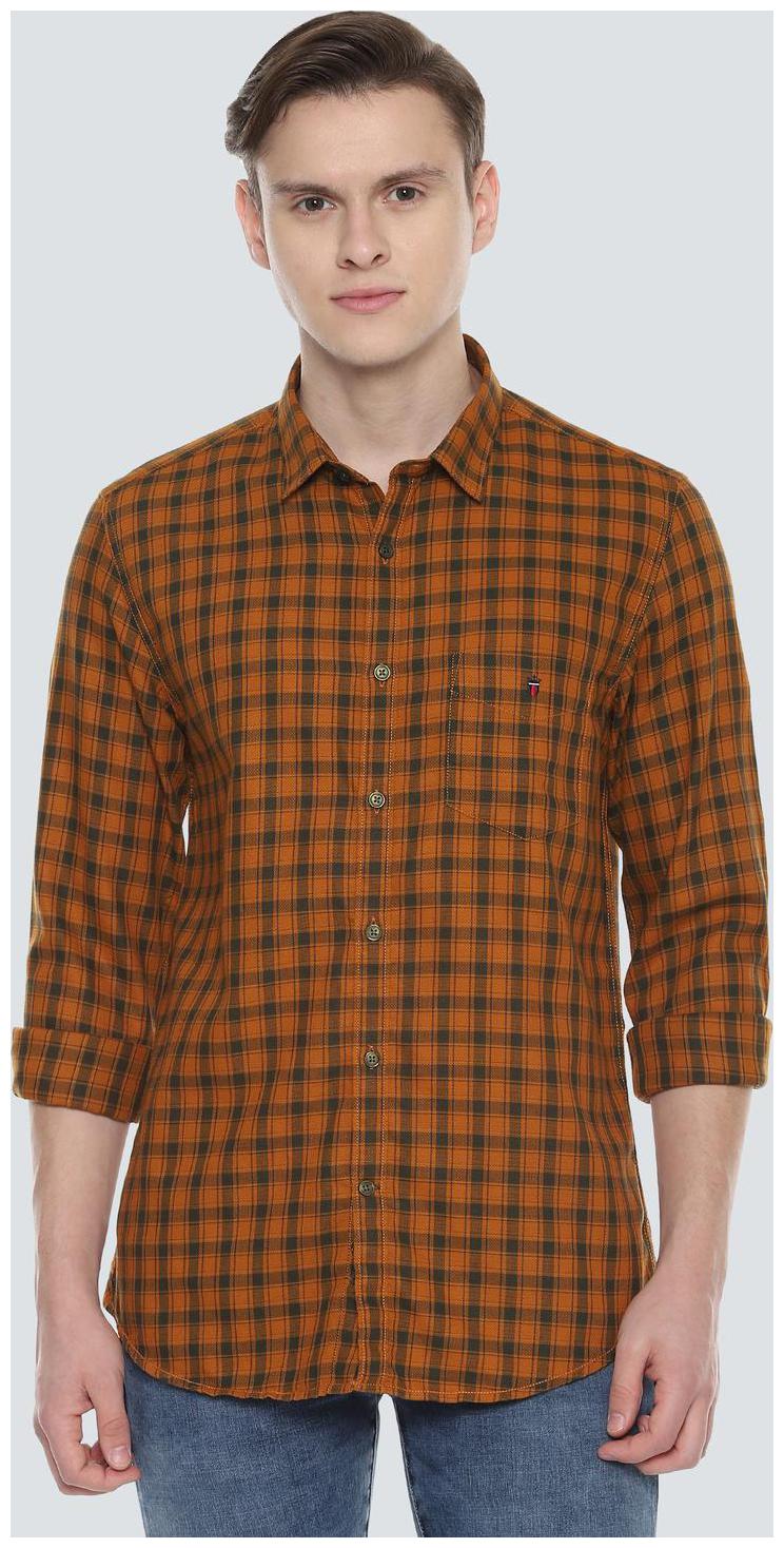 

Louis Philippe Men Orange Checked Super Slim Fit Casual Shirt