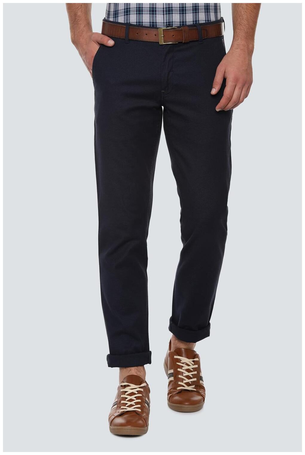 

Louis Philippe Men Blue Textured Slim fit Regular trousers