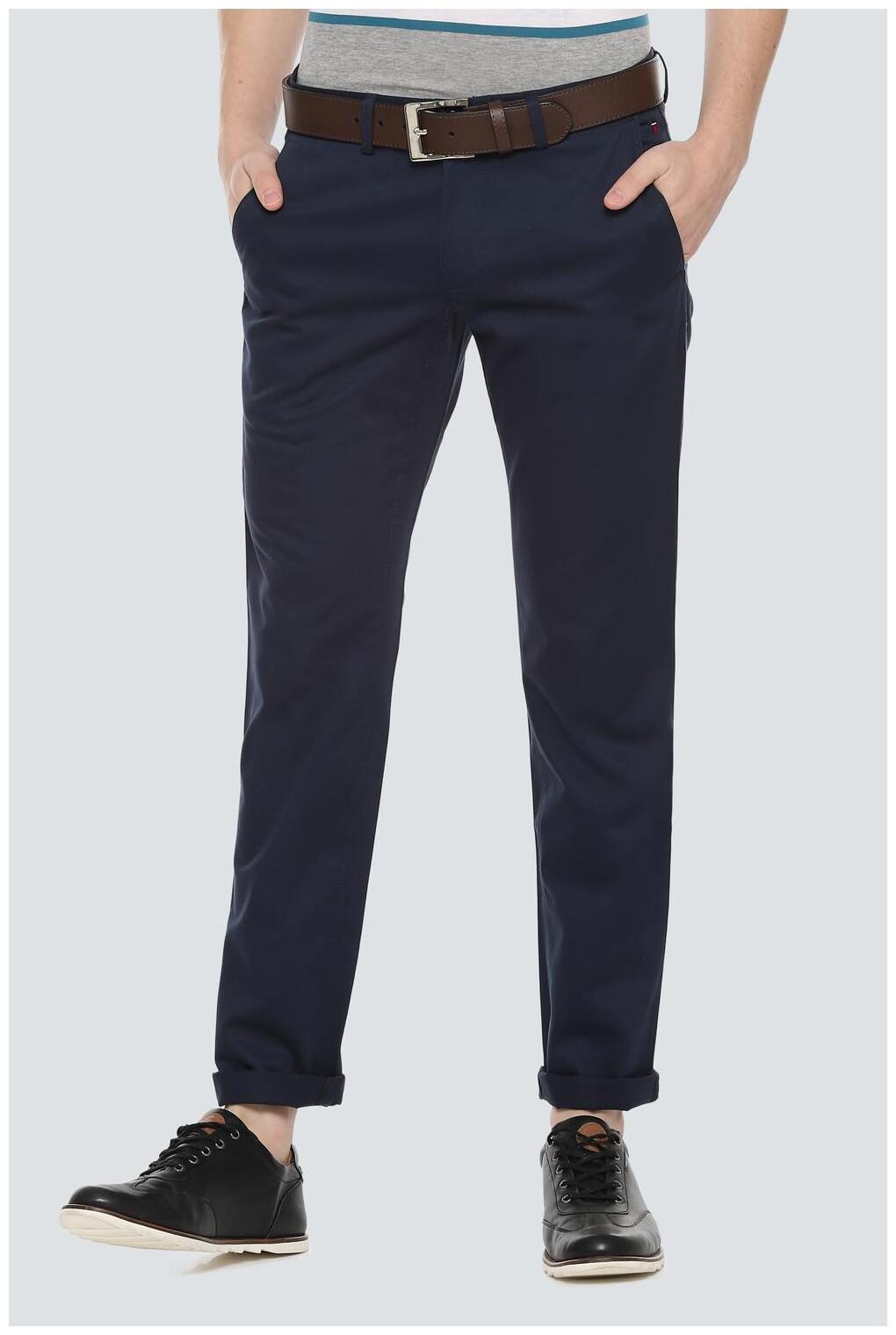 

Louis Philippe Men Blue Textured Slim fit Regular trousers