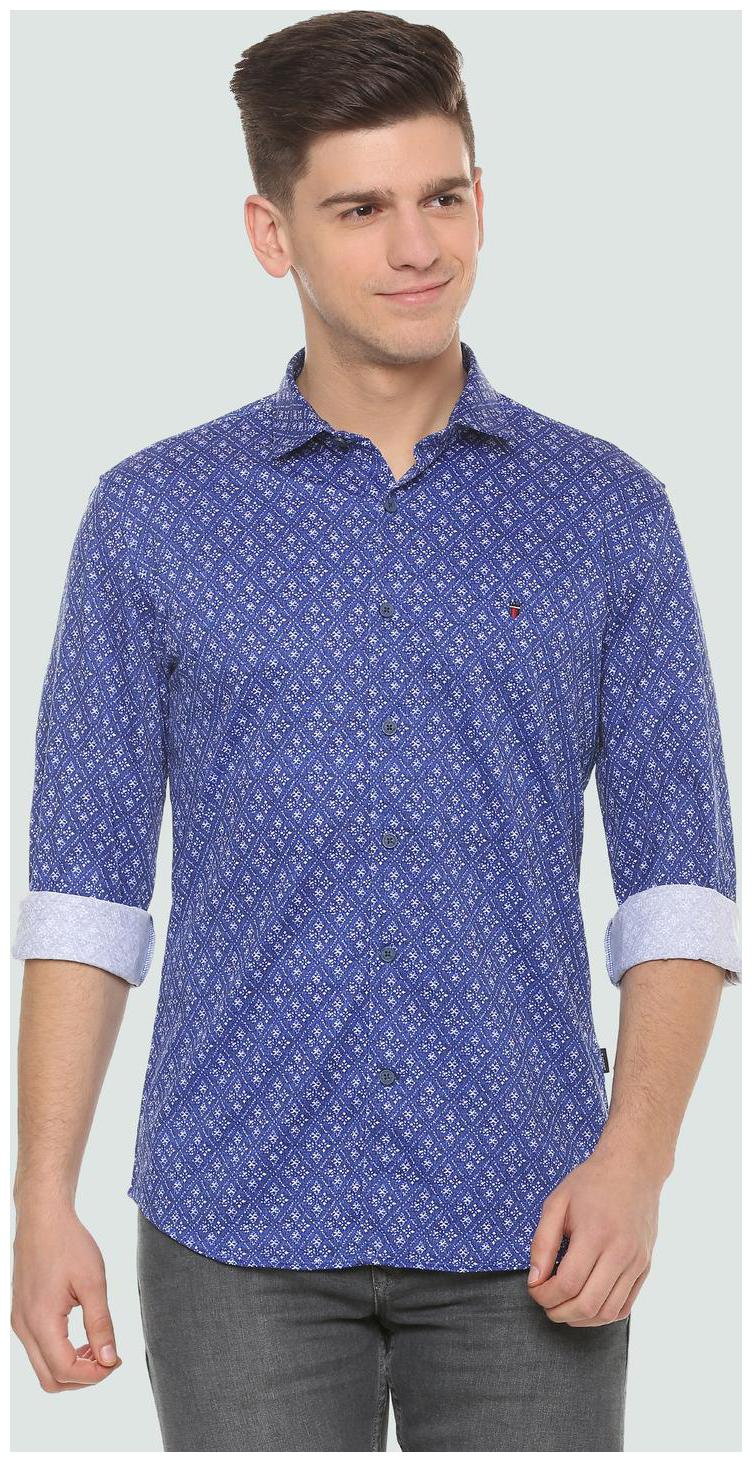 

Louis Philippe Men Blue Weaved Slim Fit Casual Shirt