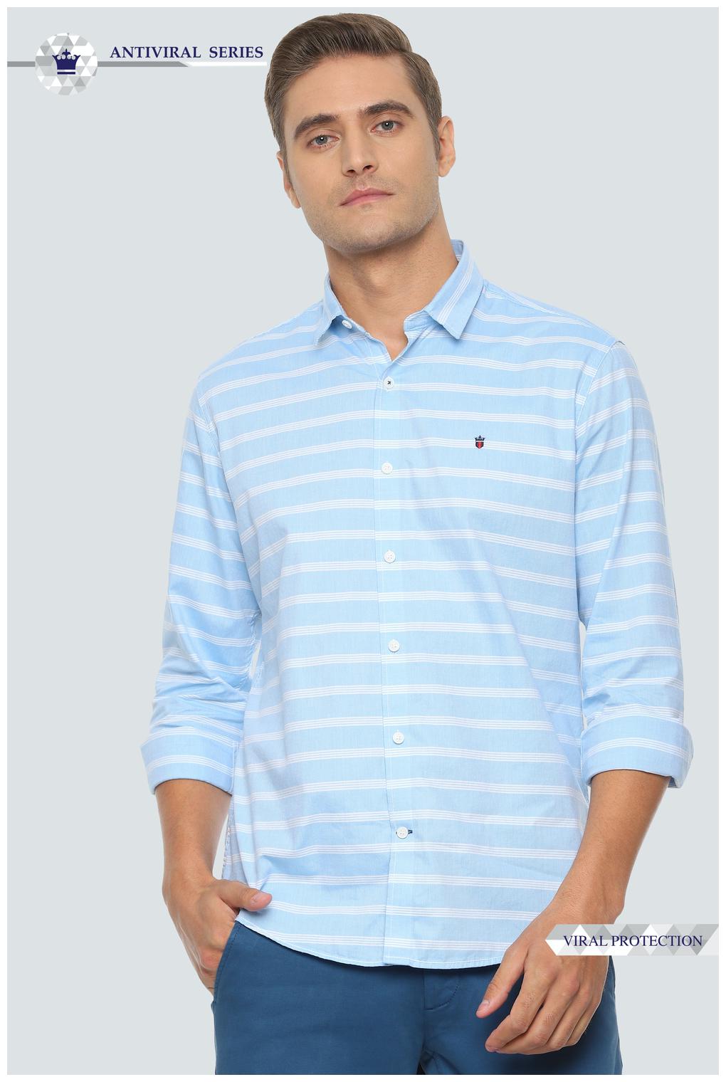 

Louis Philippe Men Blue Horizontal Stripes Slim Fit Casual Shirt