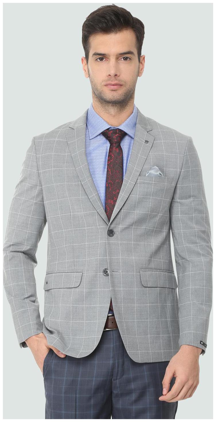

Louis Philippe Men Grey Checked Slim fit Single Breasted Blazer