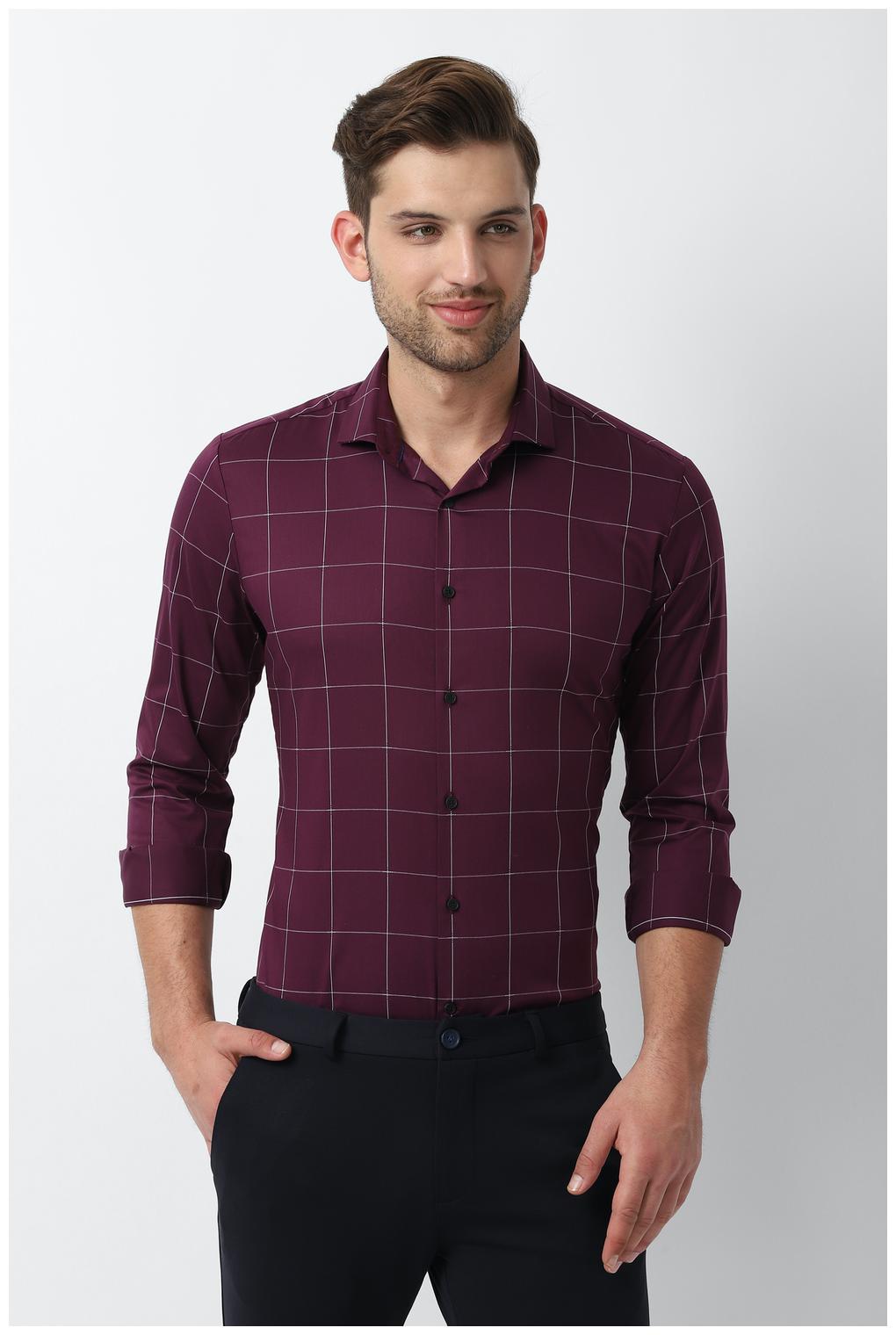 

Louis Philippe Men Maroon Checked Slim Fit Casual Shirt