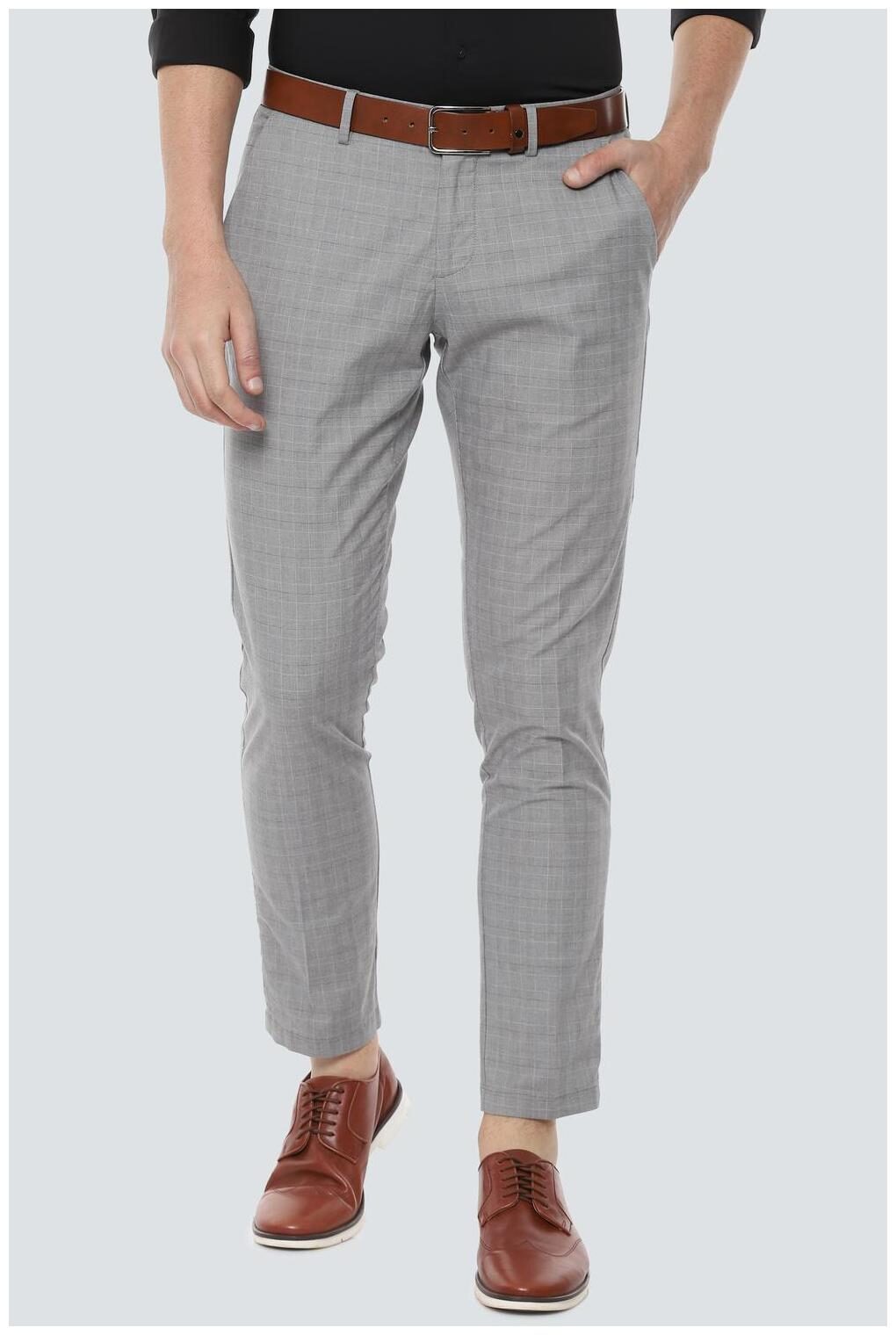 

Louis Philippe Men Grey Checked Slim fit Regular trousers