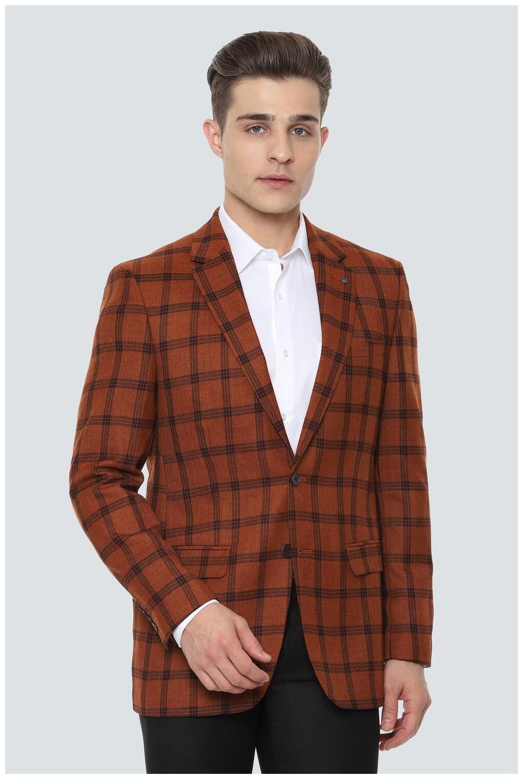 

Louis Philippe Men Brown Checked Regular fit Single Breasted Blazer