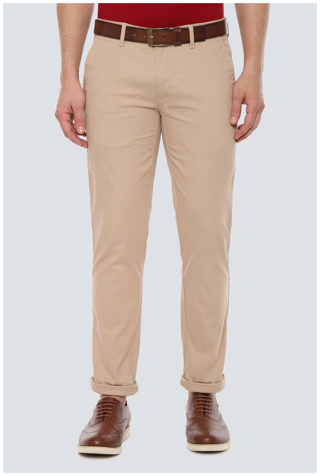 

Louis Philippe Men Beige Textured Slim fit Regular trousers