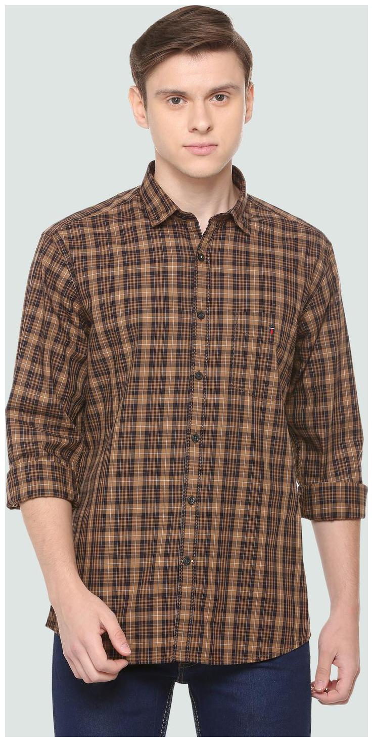 

Louis Philippe Men Brown Checked Slim Fit Casual Shirt