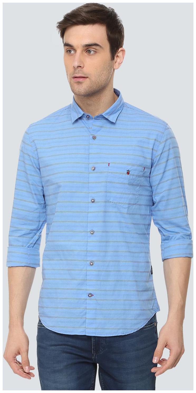 

Louis Philippe Men Blue Vertical Stripes Super Slim Fit Casual Shirt