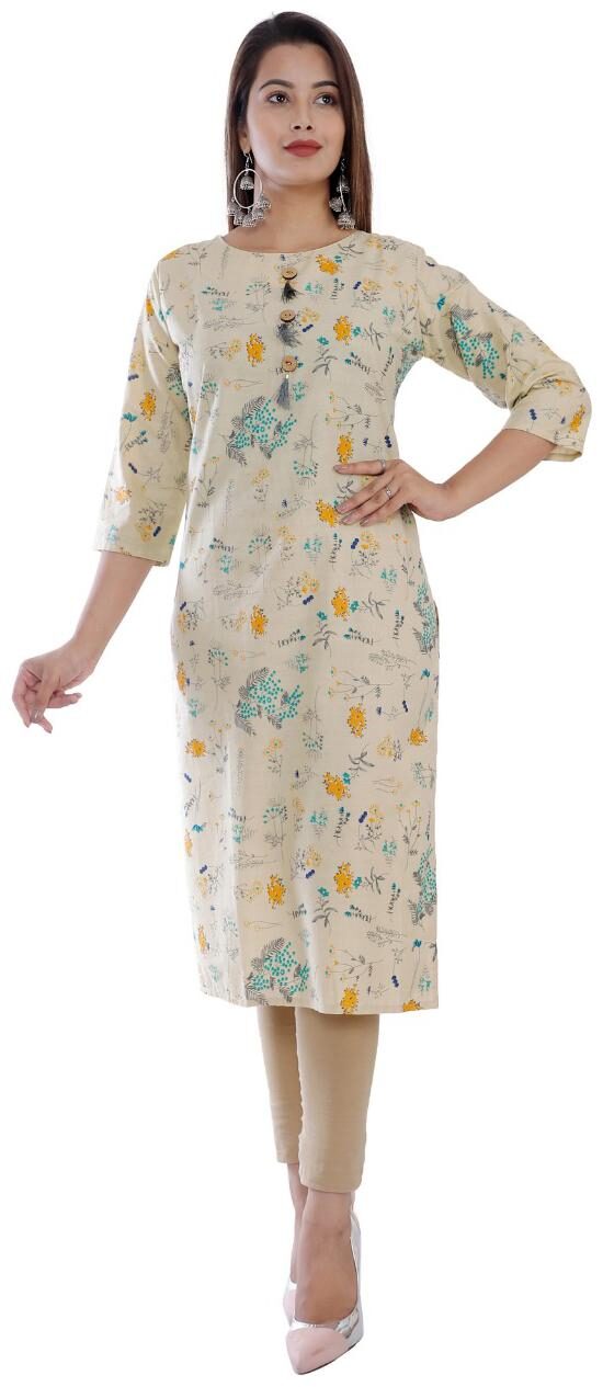 

Lovivio Women Cream Floral Straight Kurta