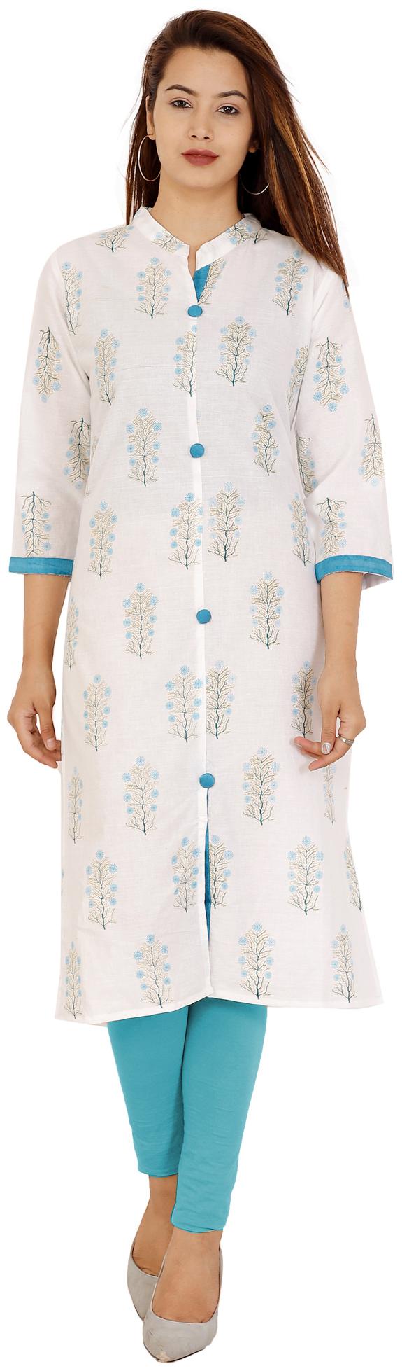 

Lovivio Women White Floral Straight Kurta