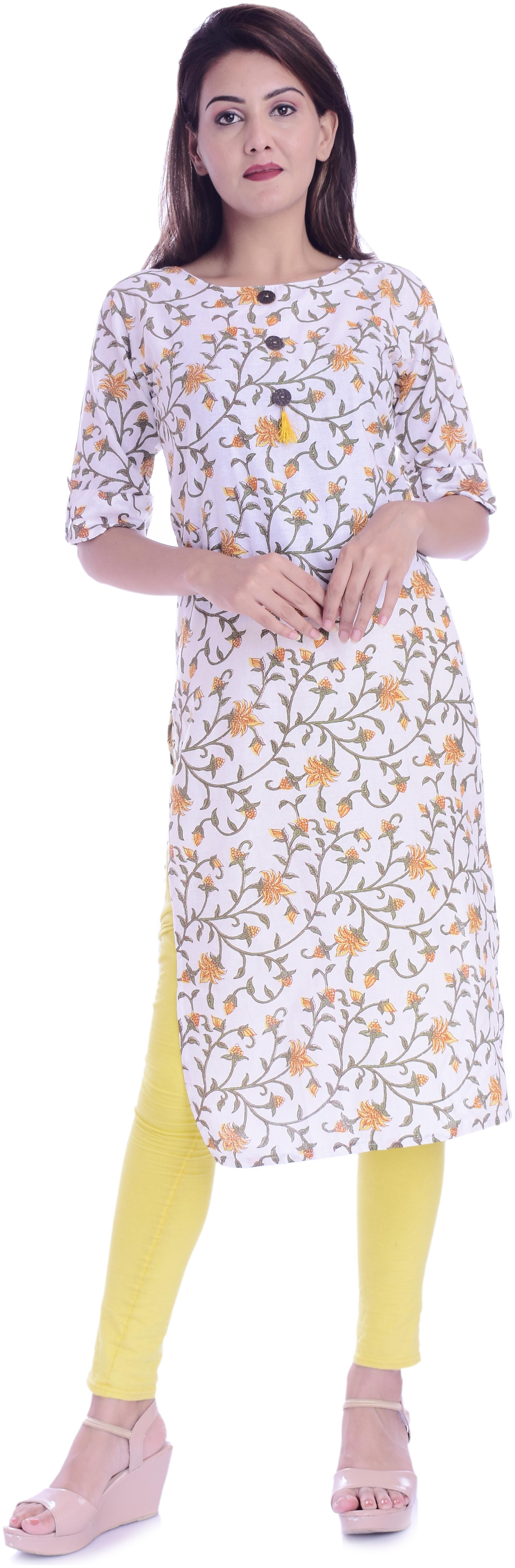 

Lovivio Women White Floral Straight Kurta